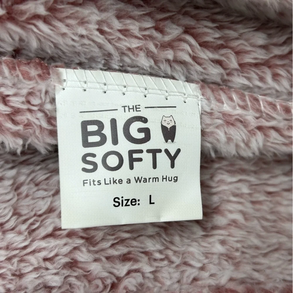 The Big Softy Women’s Hooded Zip-Up Fleece Lounger Blanket Jumpsuit Size L Pink